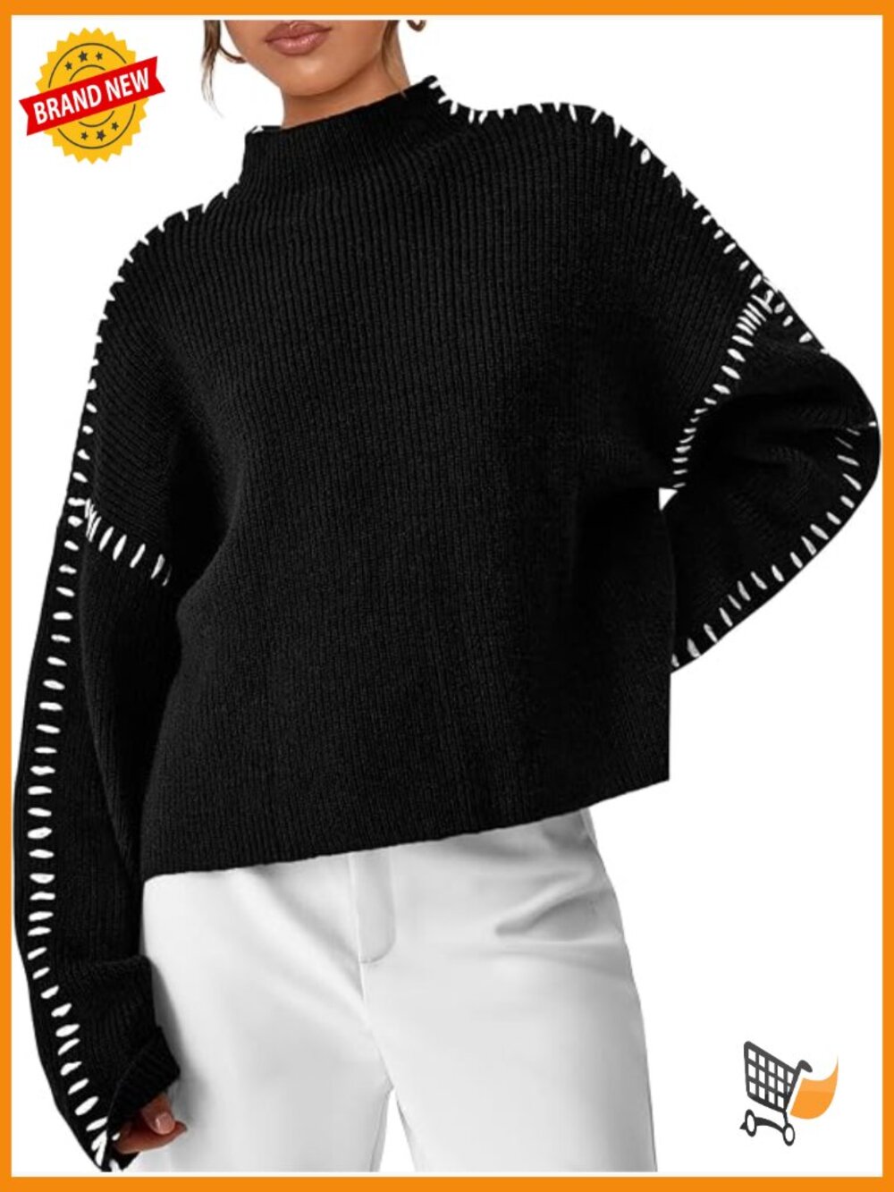 Chunky Knit Oversized Mock Neck Pullover Sweater